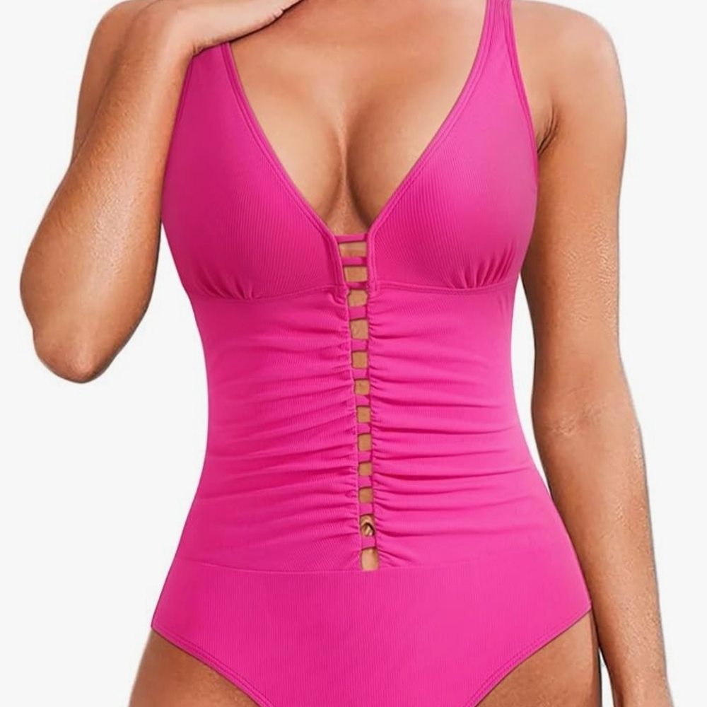 Hot Pink Ruched One-Piece Swimsuit
